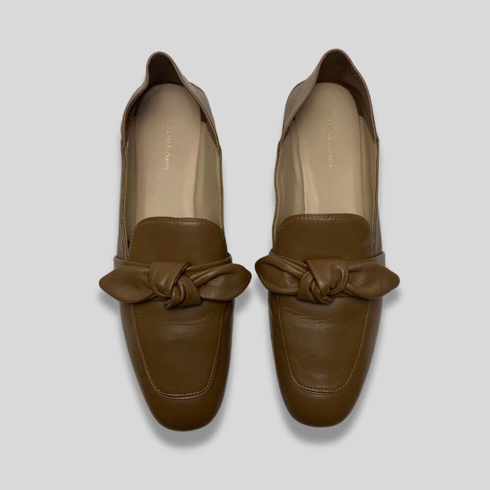 STUART WEITZMAN Bandeau Flats Loafers Camel Brown Leather Folding Heel Size 9.5